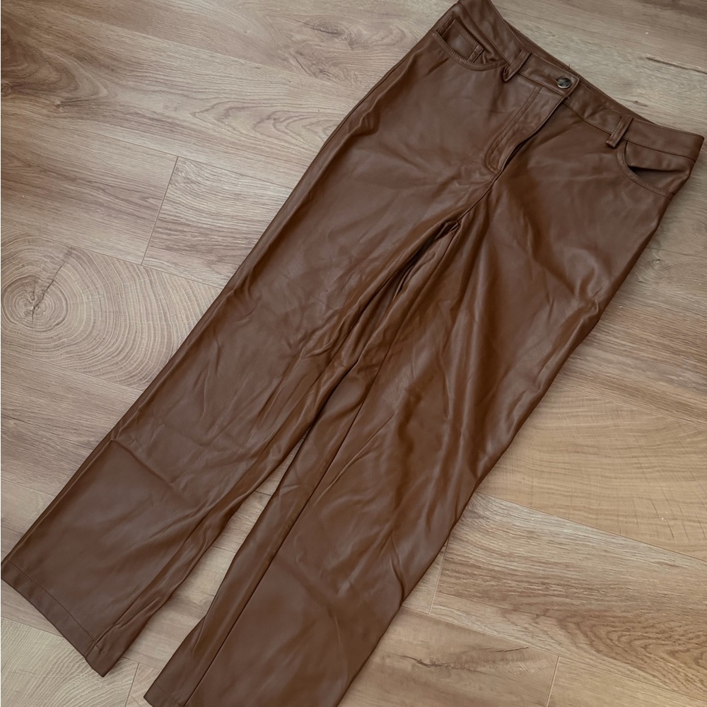 Brown Faux Leather Pants